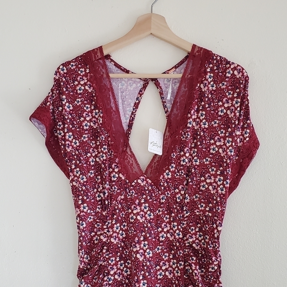 NWT Free People Sweet Talker Floral Mini Dress Burgundy Large - Picture 7 of 13